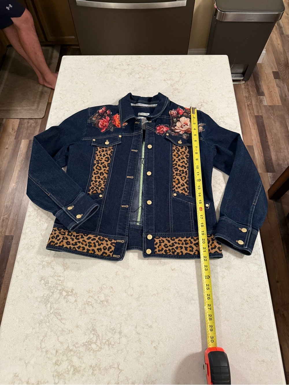 UpCycled Dark Denim Women’s Jacket with Embroidered Peacock & Floral Motif - Picture 2 of 5